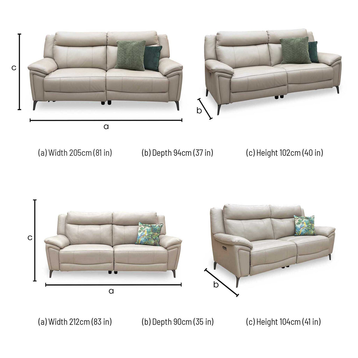 'Panache' Oyster Cat-40:08 Leather 3 + 3 Seater Power Recliner Sofa Set