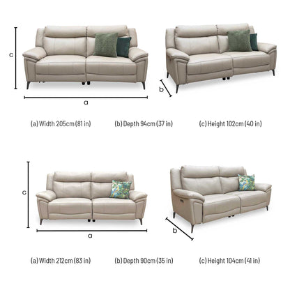 'Panache' Oyster Cat-40:08 Leather 3 + 3 Seater Power Recliner Sofa Set