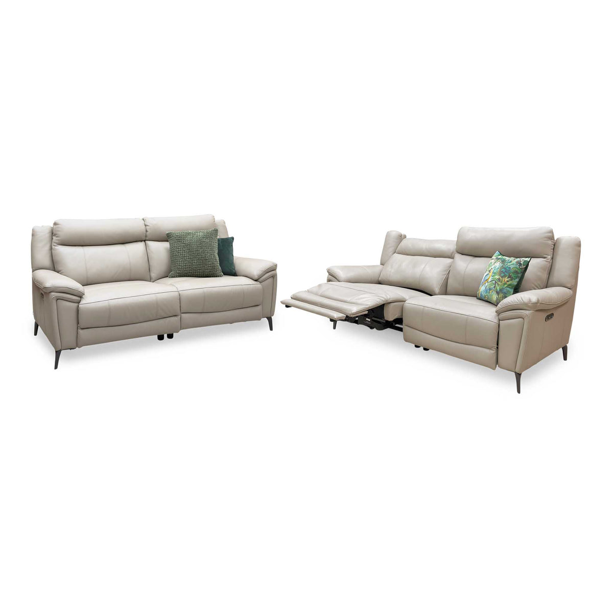 'Panache' Oyster Cat-40:08 Leather 3 + 3 Seater Power Recliner Sofa Set
