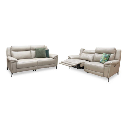 'Panache' Oyster Cat-40:08 Leather 3 + 3 Seater Power Recliner Sofa Set