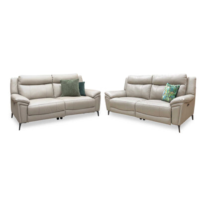 'Panache' Oyster Cat-40:08 Leather 3 + 3 Seater Power Recliner Sofa Set