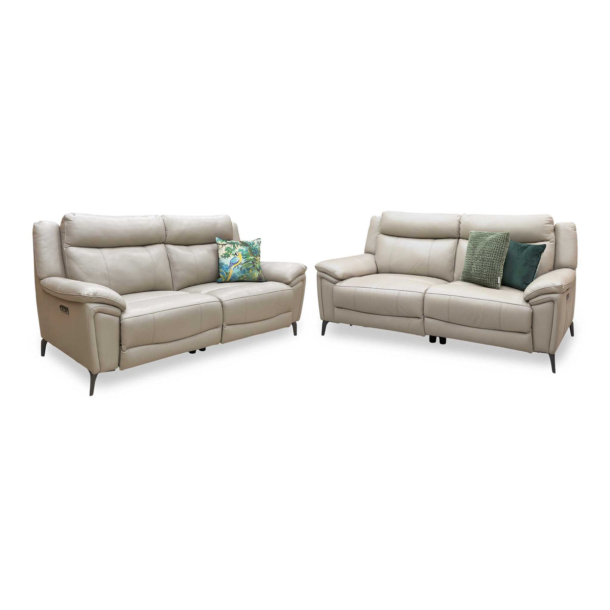 'Panache' Oyster Cat-40:08 Leather 3 + 3 Seater Power Recliner Sofa Set