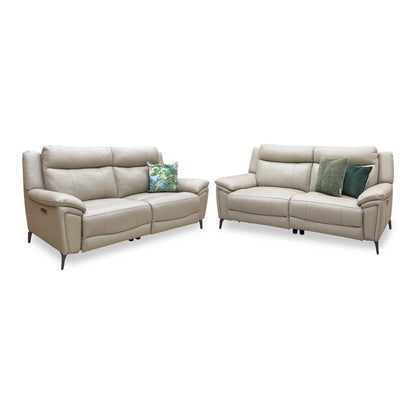 'Panache' Oyster Cat-40:08 Leather 3 + 3 Seater Power Recliner Sofa Set