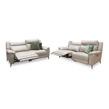 'Panache' Oyster Cat-40:08 Leather 3 + 3 Seater Power Recliner Sofa Set