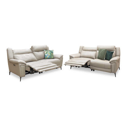 'Panache' Oyster Cat-40:08 Leather 3 + 3 Seater Power Recliner Sofa Set