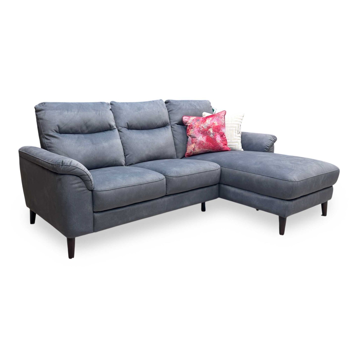 'Morgan' Dexter Shadow Grey 43519 Velvet Fabric Right Hand Facing 3 Seater Sofa with Chaise End