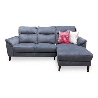 'Morgan' Dexter Shadow Grey 43519 Velvet Fabric Right Hand Facing 3 Seater Sofa with Chaise End – view 5