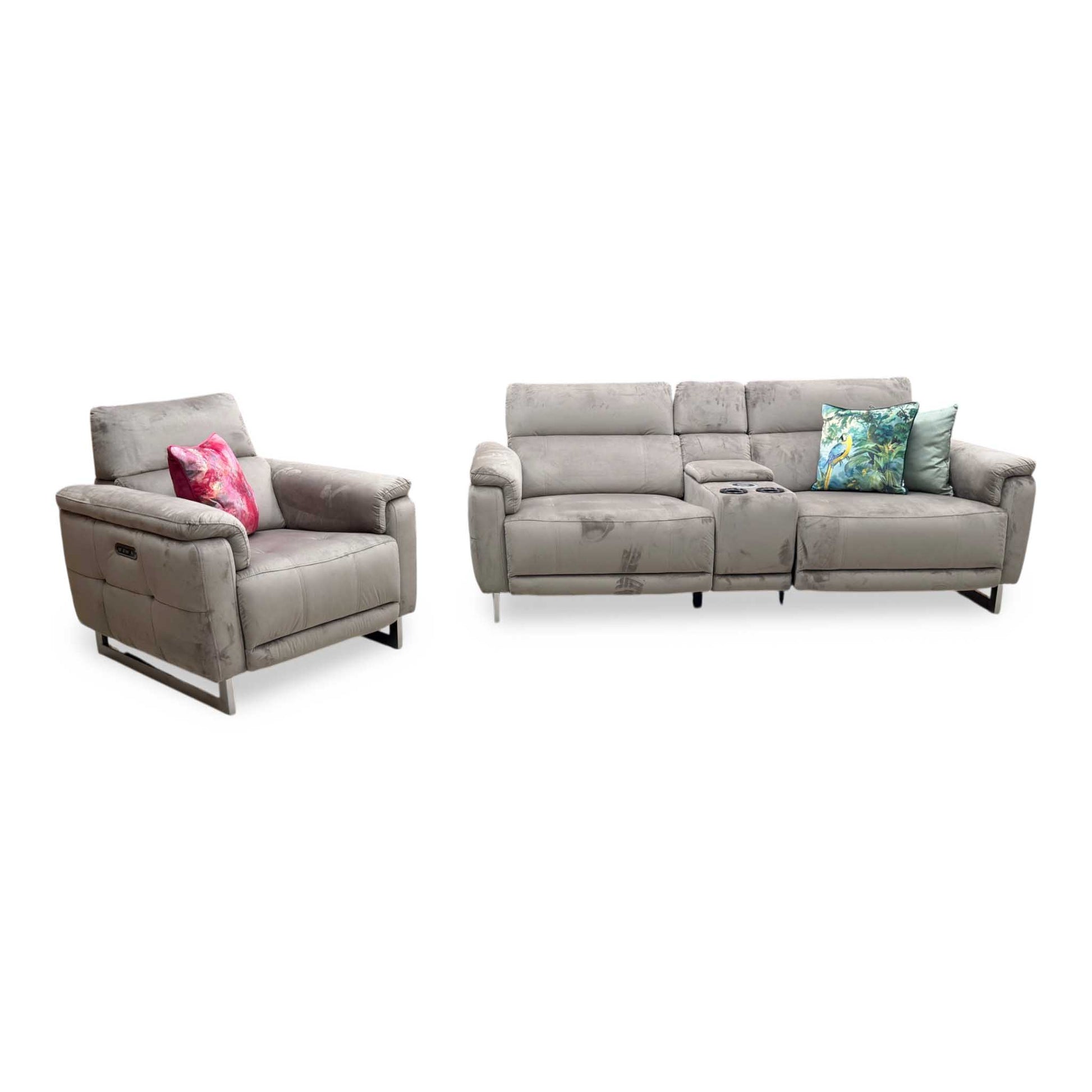 'Moet' 51014 Opulence Cedar Velvet Fabric 3 Seater Power Recliner Sofa with Telescopic Headrests and Smart Console – view 5