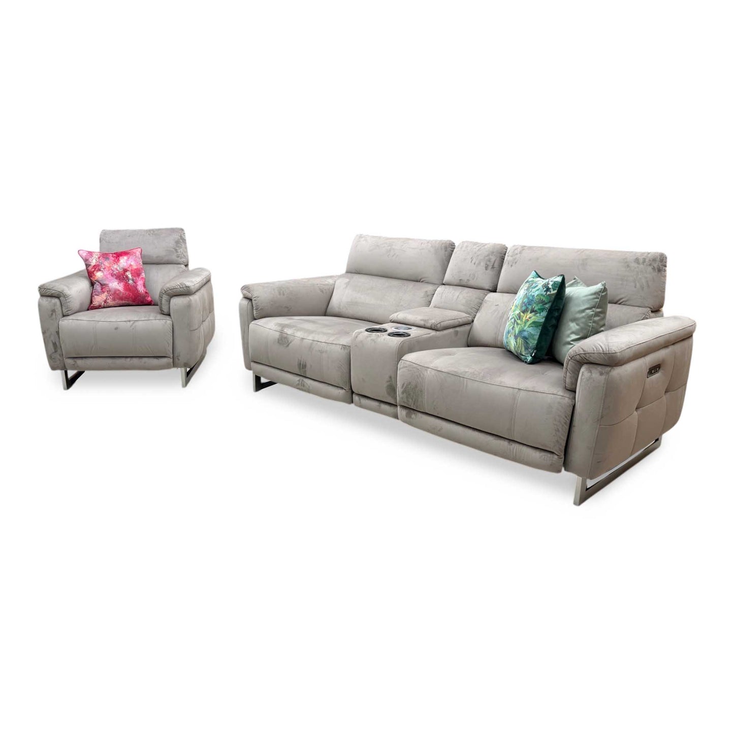 'Moet' 51014 Opulence Cedar Velvet Fabric 3 Seater Power Recliner Sofa with Telescopic Headrests and Smart Console – view 7