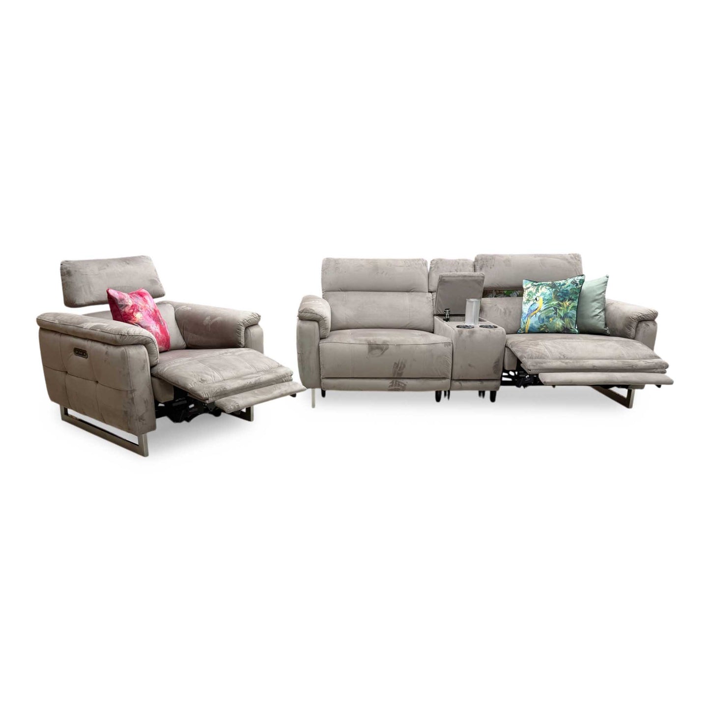 'Moet' 51014 Opulence Cedar Velvet Fabric 3 Seater Power Recliner Sofa with Telescopic Headrests and Smart Console