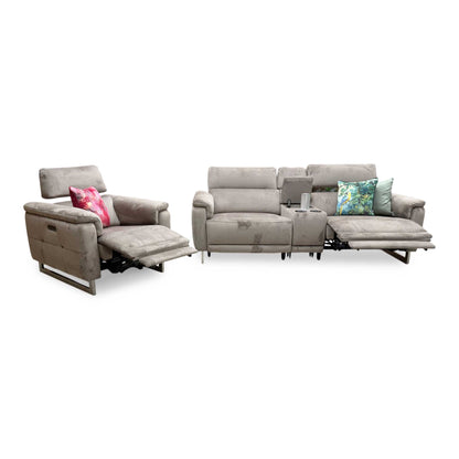 'Moet' 51014 Opulence Cedar Velvet Fabric 3 Seater Power Recliner Sofa with Telescopic Headrests and Smart Console