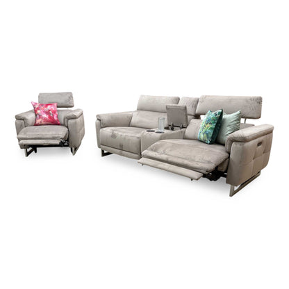 'Moet' 51014 Opulence Cedar Velvet Fabric 3 Seater Power Recliner Sofa with Telescopic Headrests and Smart Console – view 4