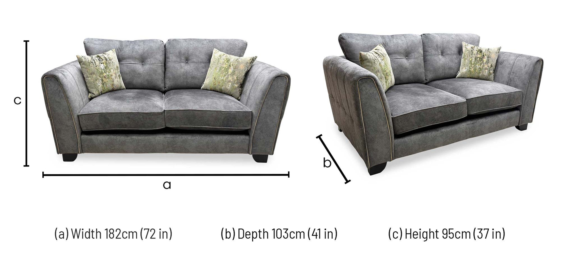 'Mariah' Dapple Moleskin-Tri Brass Velvet Fabric 2 Seater Classic Back Sofa – view 8