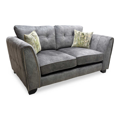 'Mariah' Dapple Moleskin-Tri Brass Velvet Fabric 2 Seater Classic Back Sofa