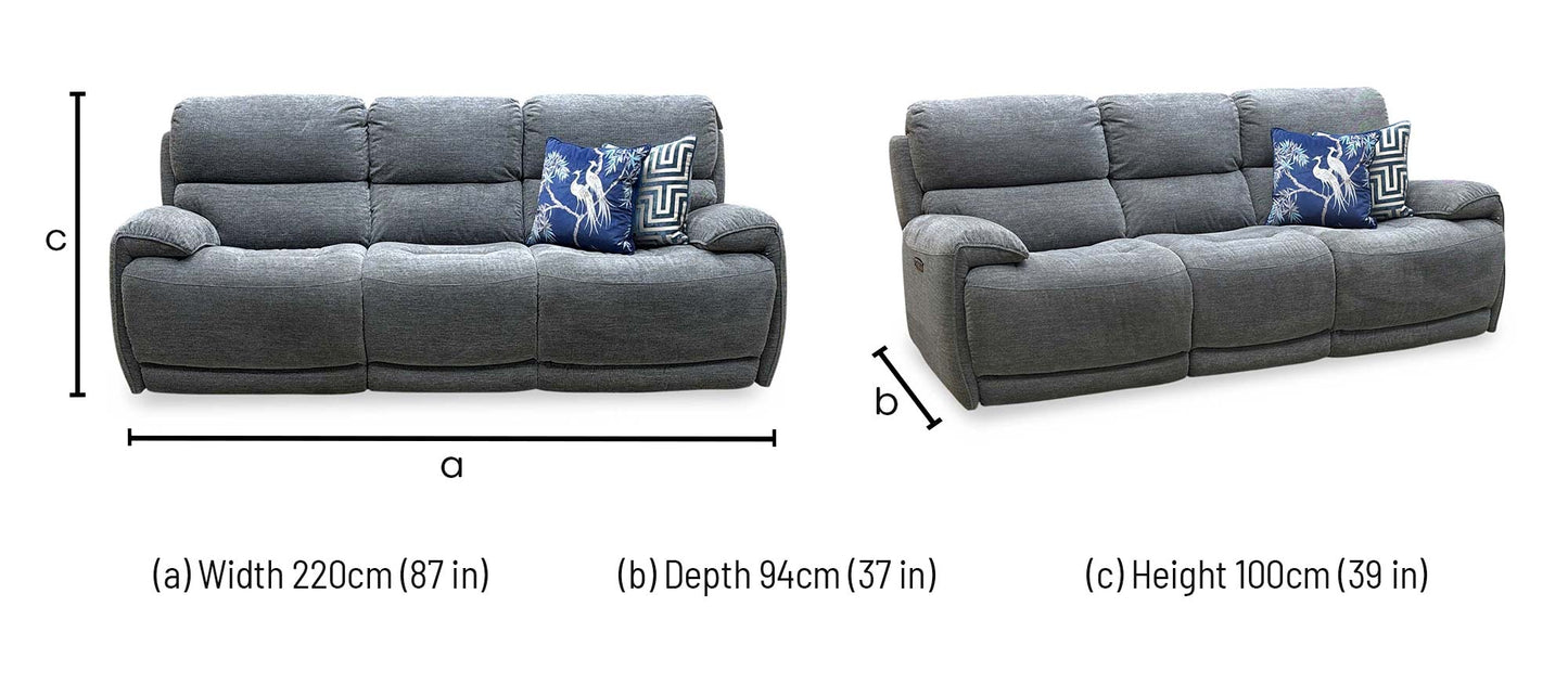 ‘Link’ Grey Fabric 3 Seater Power Recliner Sofa with Power Headrests
