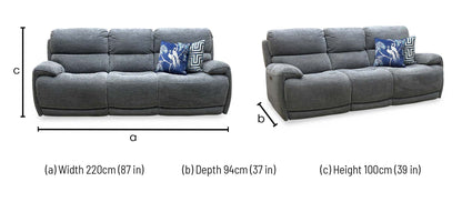 ‘Link’ Grey Fabric 3 Seater Power Recliner Sofa with Power Headrests