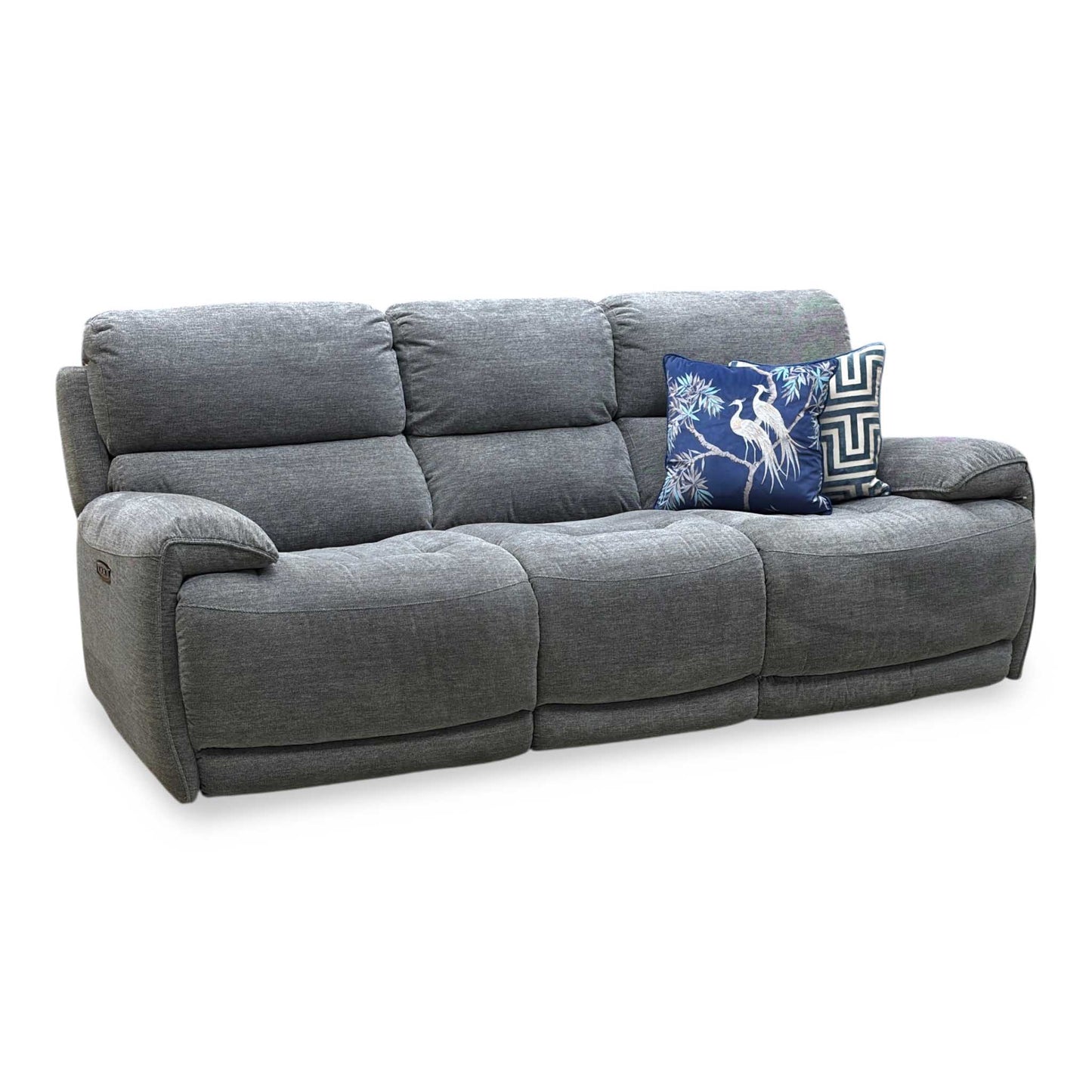 ‘Link’ Grey Fabric 3 Seater Power Recliner Sofa with Power Headrests