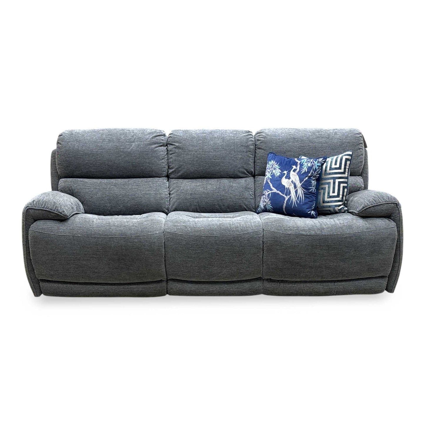 ‘Link’ Grey Fabric 3 Seater Power Recliner Sofa with Power Headrests