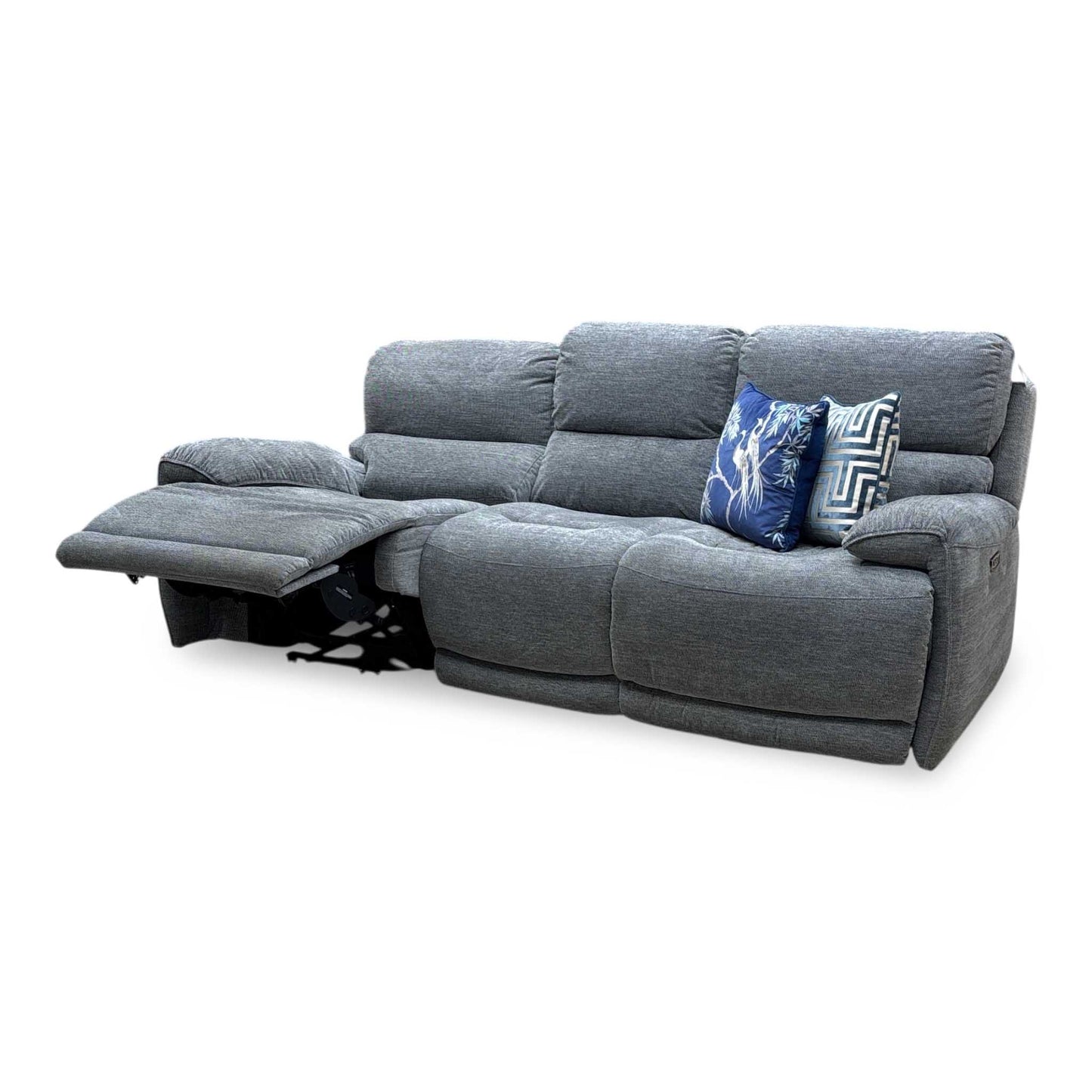 ‘Link’ Grey Fabric 3 Seater Power Recliner Sofa with Power Headrests
