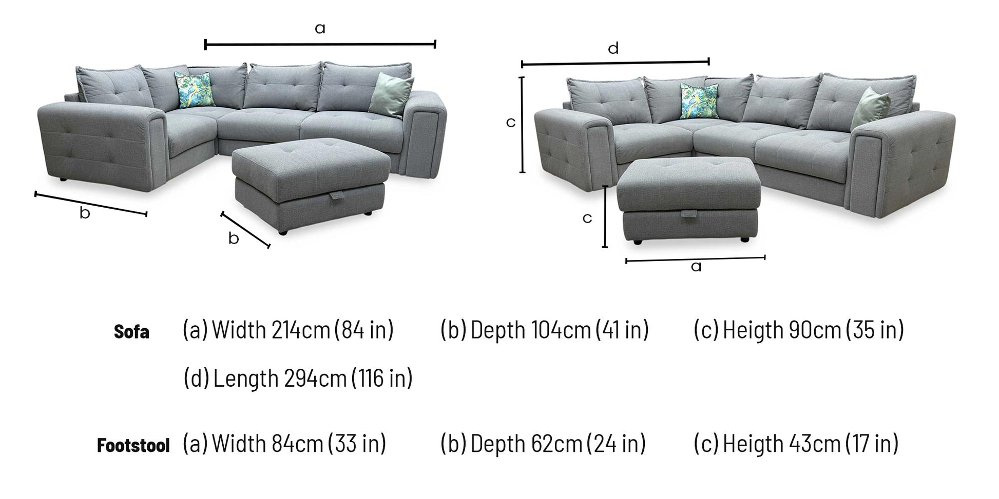 'Goliath' Oxford 94029 Storm Grey Fabric Left Hand Facing Corner Sofa with Storage Drawers + Storage Footstool – view 9