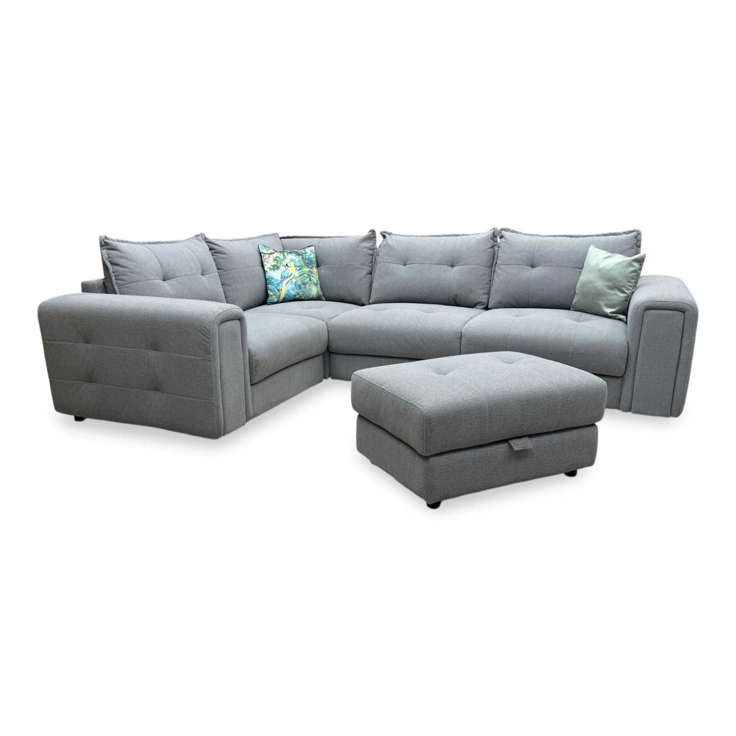 'Goliath' Oxford 94029 Storm Grey Fabric Left Hand Facing Corner Sofa with Storage Drawers + Storage Footstool
