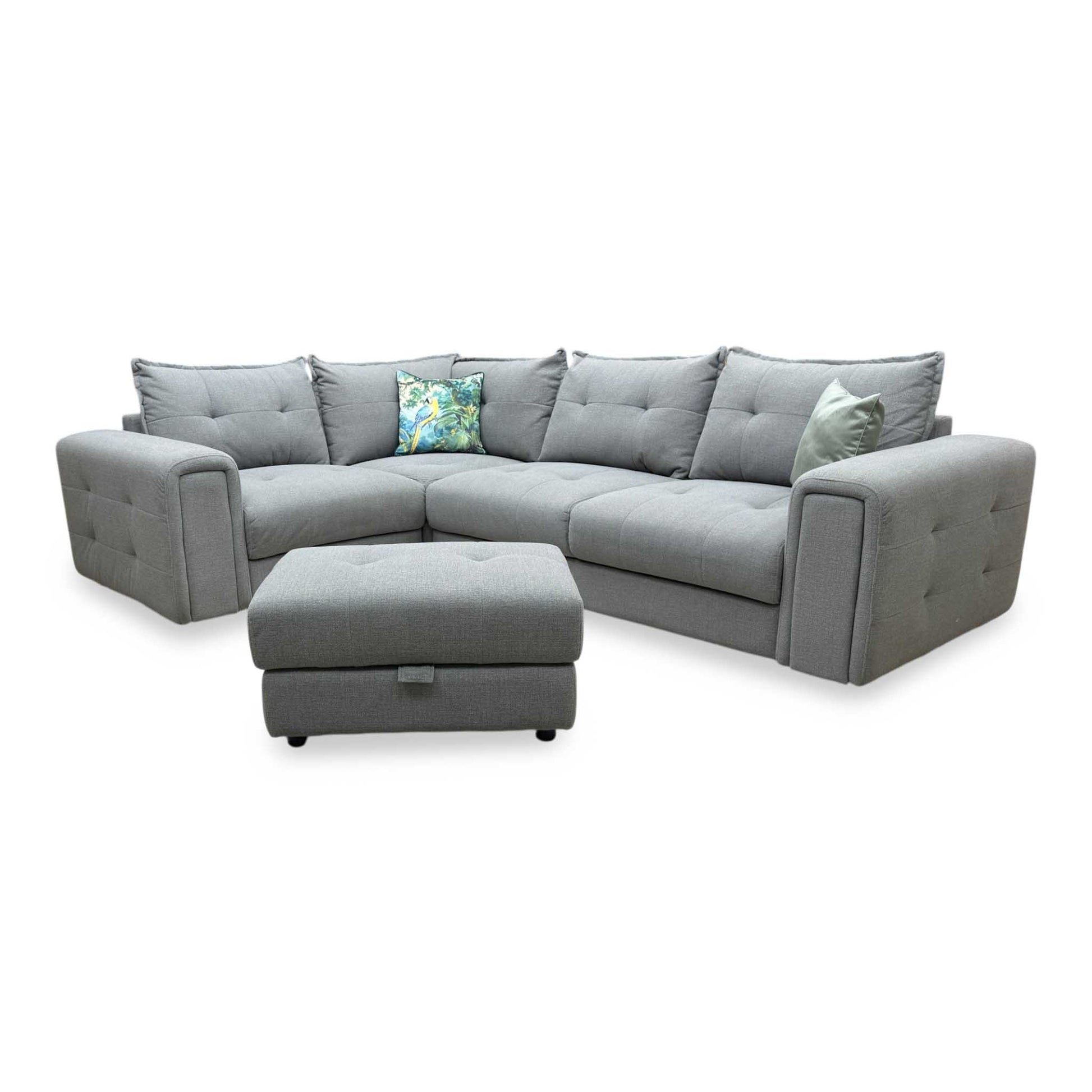 'Goliath' Oxford 94029 Storm Grey Fabric Left Hand Facing Corner Sofa with Storage Drawers + Storage Footstool – view 5