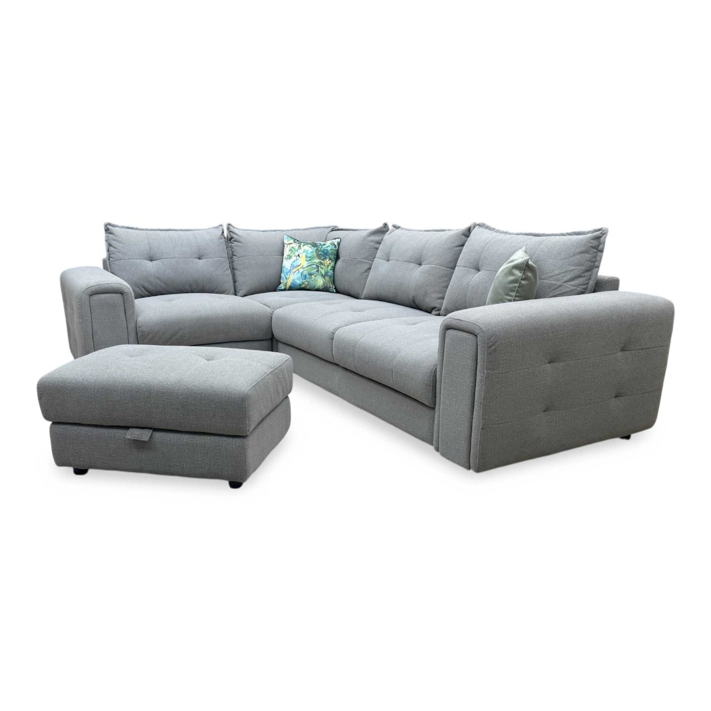 'Goliath' Oxford 94029 Storm Grey Fabric Left Hand Facing Corner Sofa with Storage Drawers + Storage Footstool – view 6