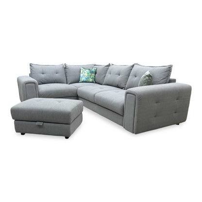 'Goliath' Oxford 94029 Storm Grey Fabric Left Hand Facing Corner Sofa with Storage Drawers + Storage Footstool – view 6