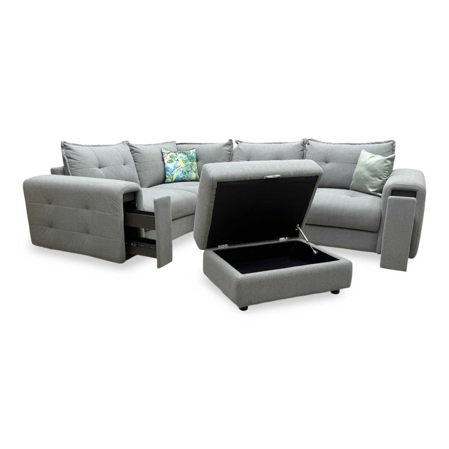 'Goliath' Oxford 94029 Storm Grey Fabric Left Hand Facing Corner Sofa with Storage Drawers + Storage Footstool – view 7