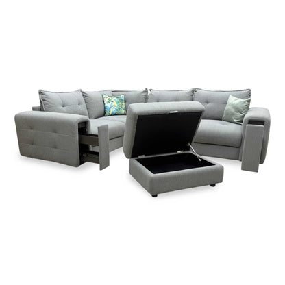 'Goliath' Oxford 94029 Storm Grey Fabric Left Hand Facing Corner Sofa with Storage Drawers + Storage Footstool – view 7