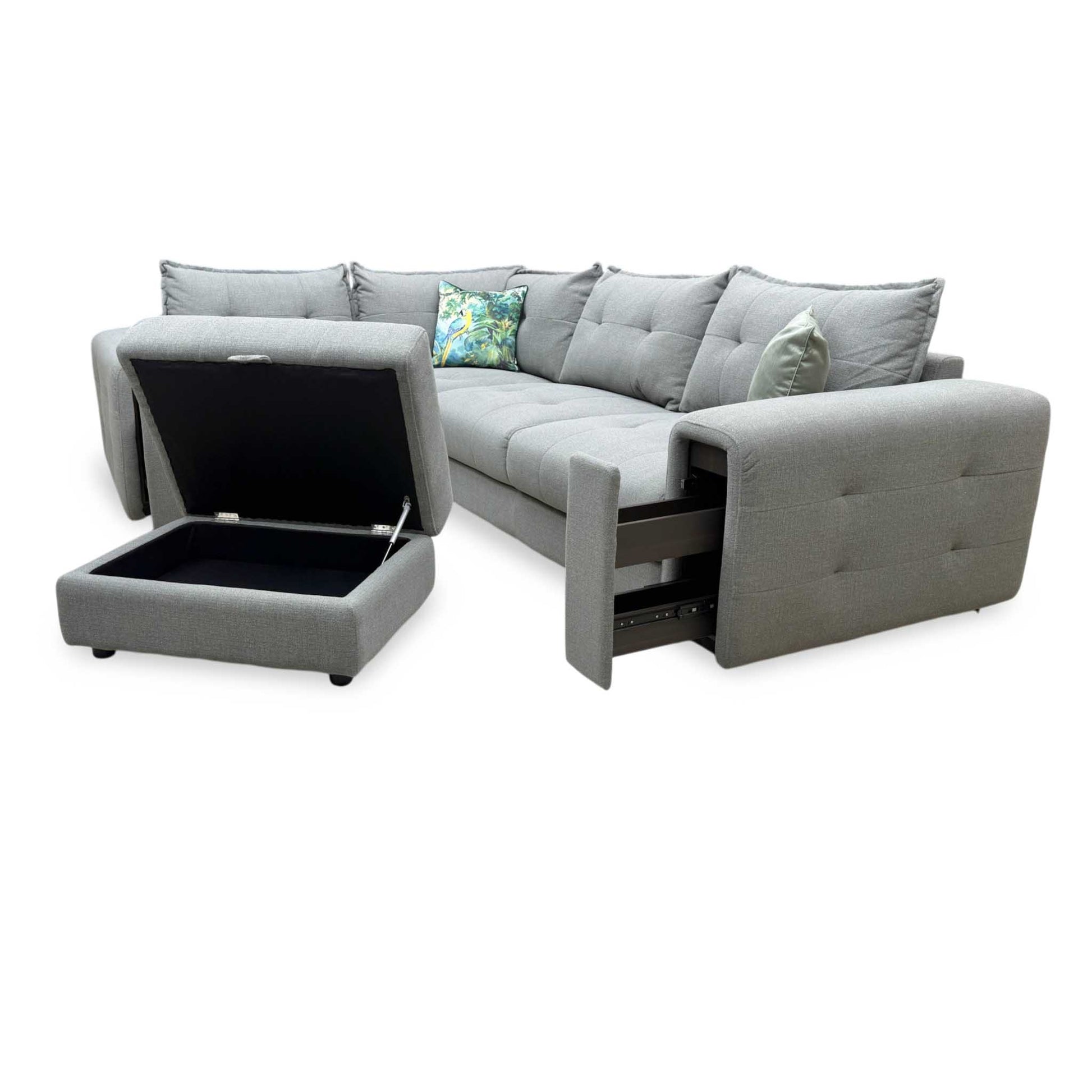 'Goliath' Oxford 94029 Storm Grey Fabric Left Hand Facing Corner Sofa with Storage Drawers + Storage Footstool – view 4