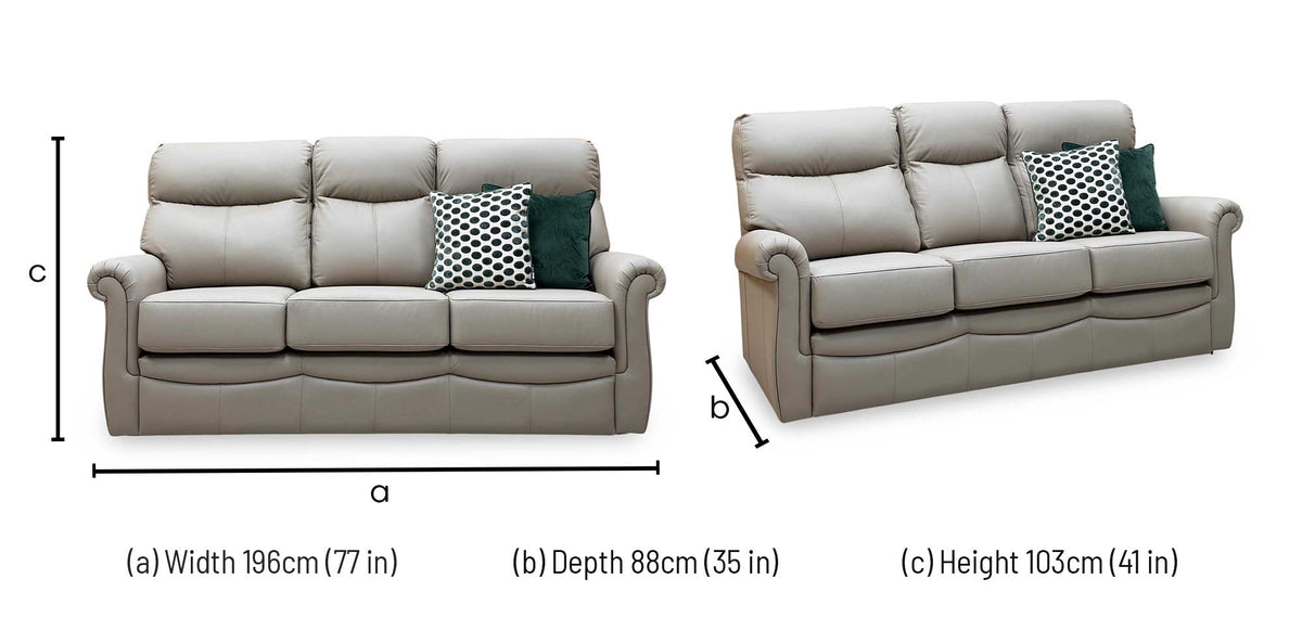 G Plan Avon taupe leather 3 seater sofa dimensions: width 196cm, depth 88cm, height 103cm