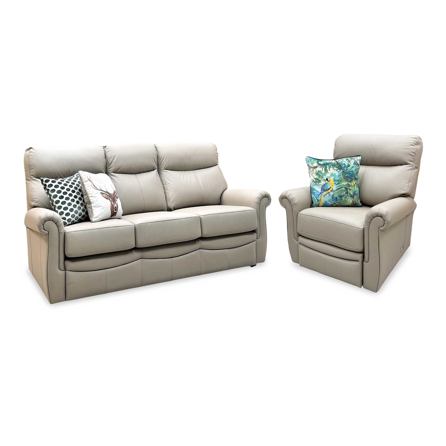 G Plan ‘Avon’ L846 Cambridge Taupe Leather 3 Seater + Lift and Rise Recliner Armchair Sofa Set