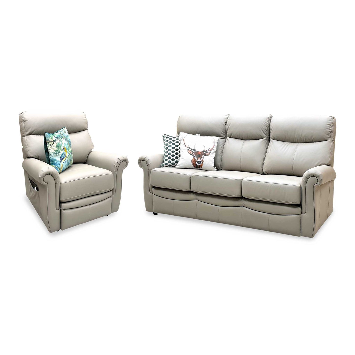 G Plan ‘Avon’ L846 Cambridge Taupe Leather 3 Seater + Lift and Rise Recliner Armchair Sofa Set