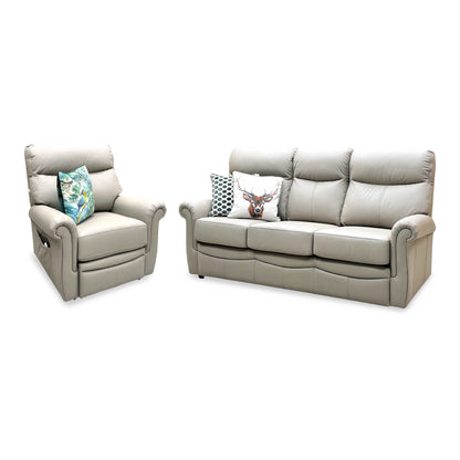 G Plan ‘Avon’ L846 Cambridge Taupe Leather 3 Seater + Lift and Rise Recliner Armchair Sofa Set