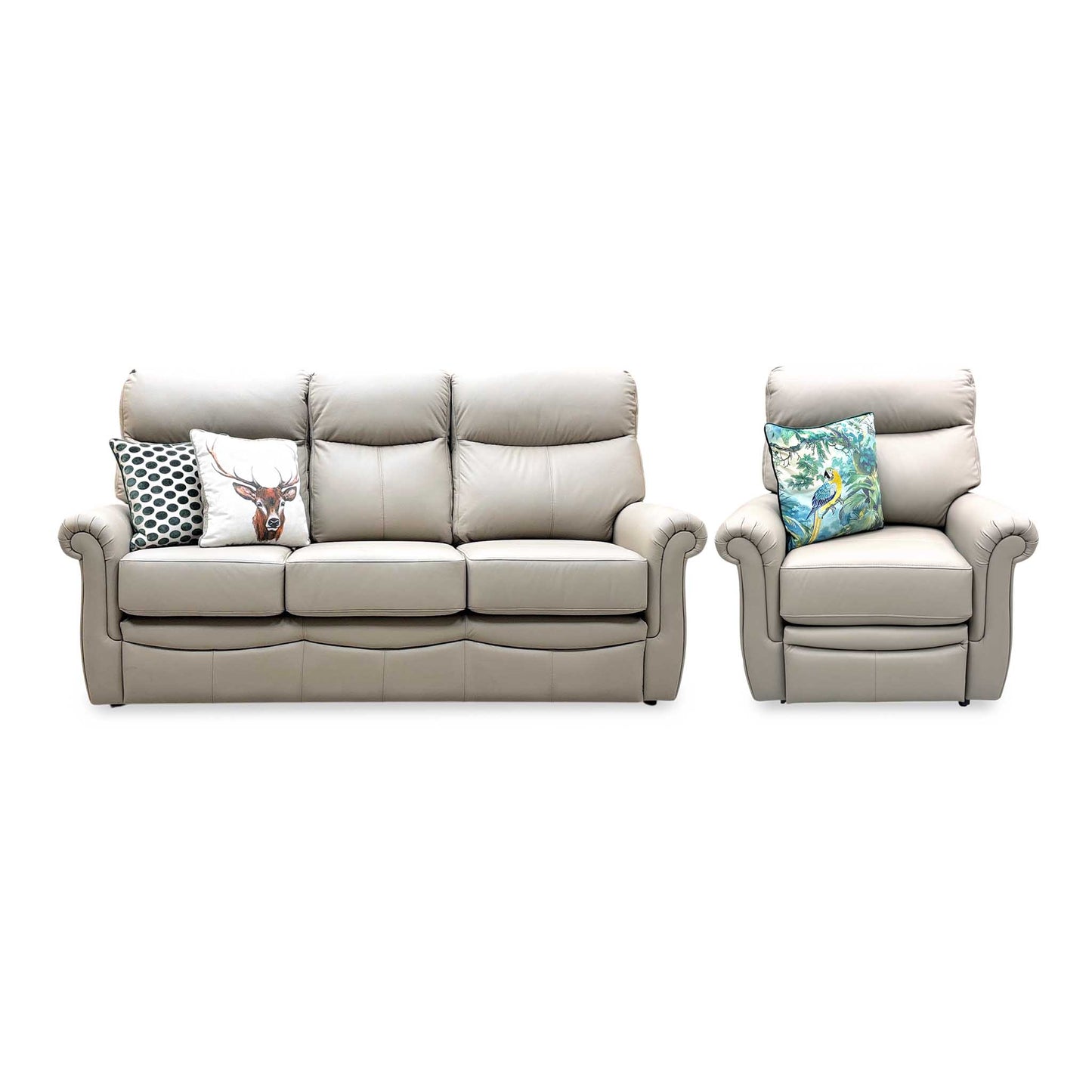 G Plan ‘Avon’ L846 Cambridge Taupe Leather 3 Seater + Lift and Rise Recliner Armchair Sofa Set