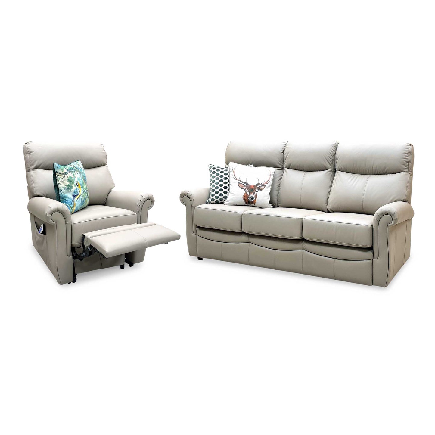 G Plan ‘Avon’ L846 Cambridge Taupe Leather 3 Seater + Lift and Rise Recliner Armchair Sofa Set