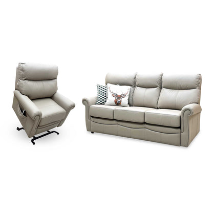 G Plan ‘Avon’ L846 Cambridge Taupe Leather 3 Seater + Lift and Rise Recliner Armchair Sofa Set