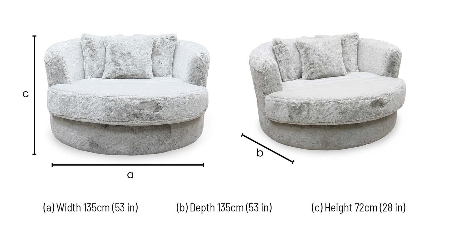 'Lorella' Vancouver Wolf Grey Faux Fur Large Swivel Chair