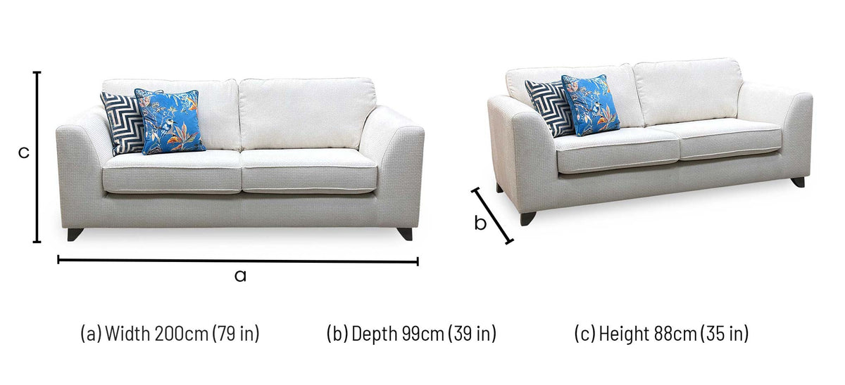 ‘Lorella' Ivory Lorella Woven Fabric Formal Back 3 Seater Sofa – view 7