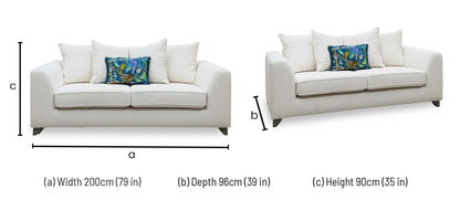 ‘Lorella’ Ivory Lorella Woven Fabric Pillow Back 3 Seater Sofa