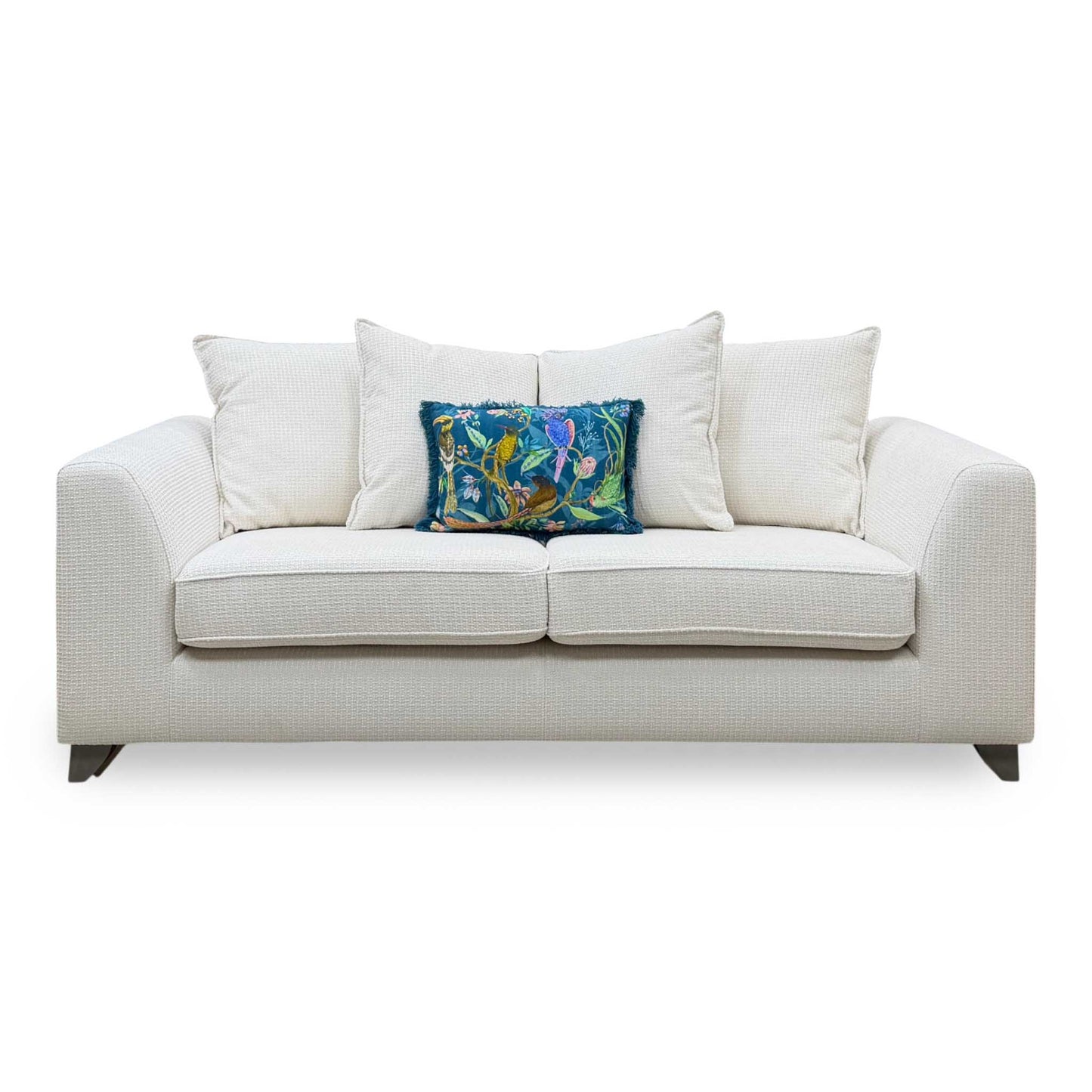 ‘Lorella’ Ivory Lorella Woven Fabric Pillow Back 3 Seater Sofa