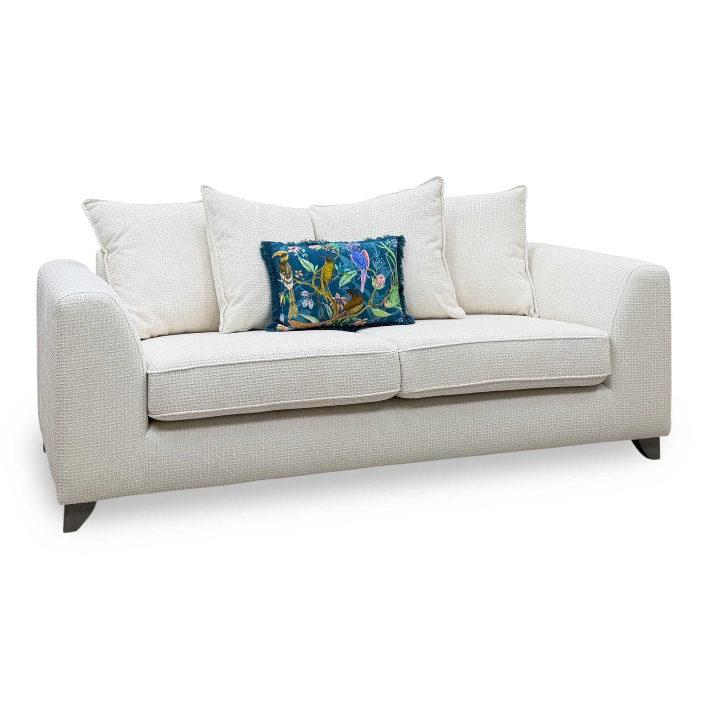 ‘Lorella’ Ivory Lorella Woven Fabric Pillow Back 3 Seater Sofa
