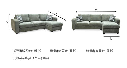 ‘Layla’ Forest Green Woven Fabric Left Hand Facing Full Storage Chaise End 3 Seater Sofa