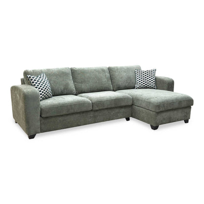 ‘Layla’ Forest Green Woven Fabric Left Hand Facing Full Storage Chaise End 3 Seater Sofa