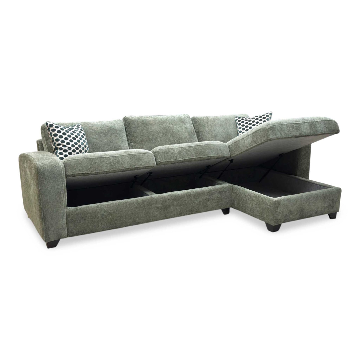 ‘Layla’ Forest Green Woven Fabric Left Hand Facing Full Storage Chaise End 3 Seater Sofa