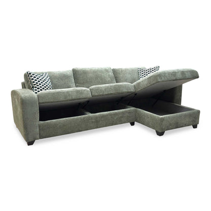 ‘Layla’ Forest Green Woven Fabric Left Hand Facing Full Storage Chaise End 3 Seater Sofa