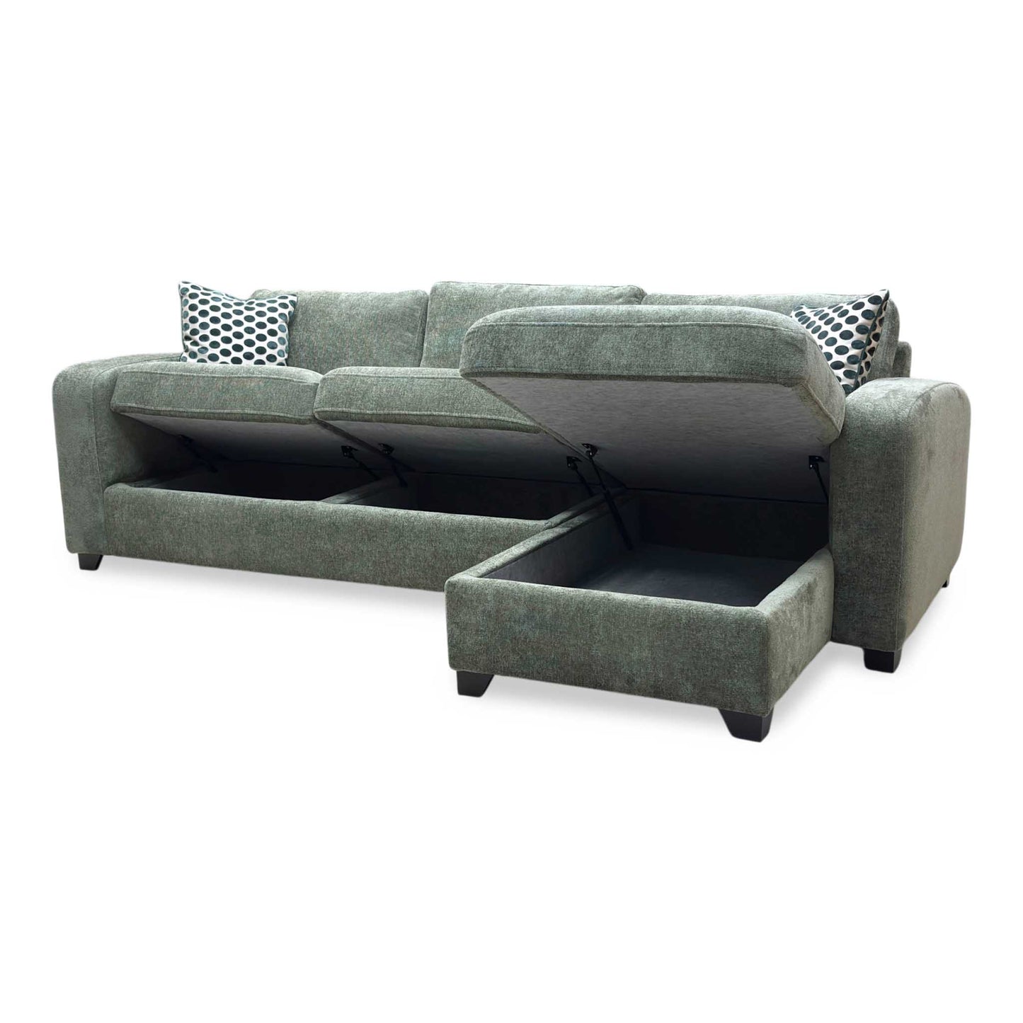 ‘Layla’ Forest Green Woven Fabric Left Hand Facing Full Storage Chaise End 3 Seater Sofa