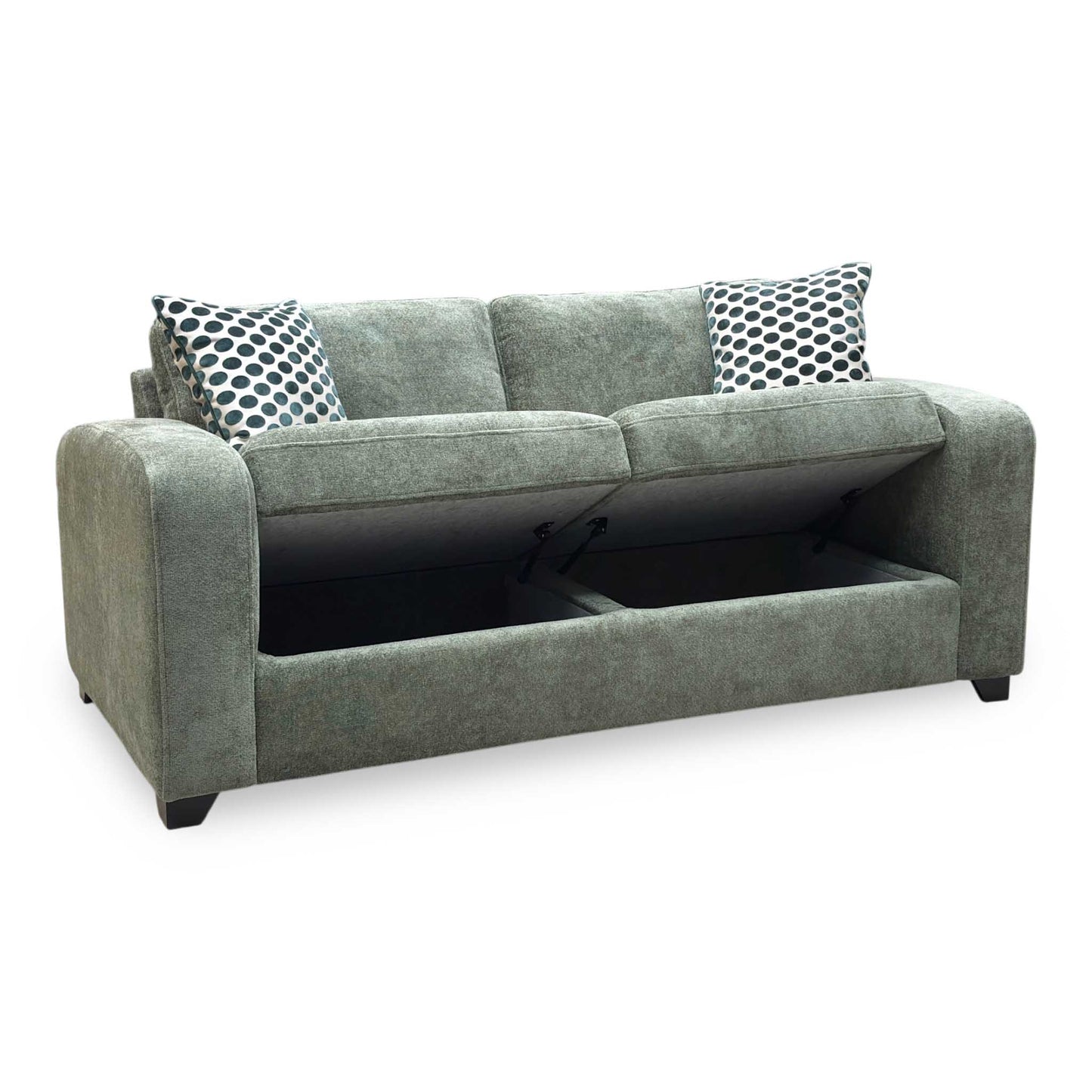 'Layla' Forest Green Woven Fabric 3 Seater Storage Sofa