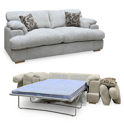 ‘Celine’ Mink and Mocha Celine Jumbo Cord Fabric 3 Seater Formal Back Deluxe Sofa Bed